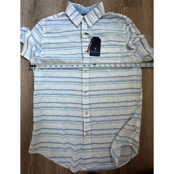 Ben Sherman|Linen Blend Button up SS Shirt|White/Blue|NWT|SZ M‎ - Picture 4 of 7